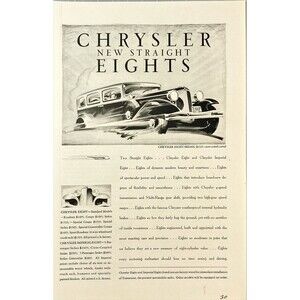 Chrysler Eight Sedan "Chrysler New Straight Eights" Vintage Print Ad 1930
